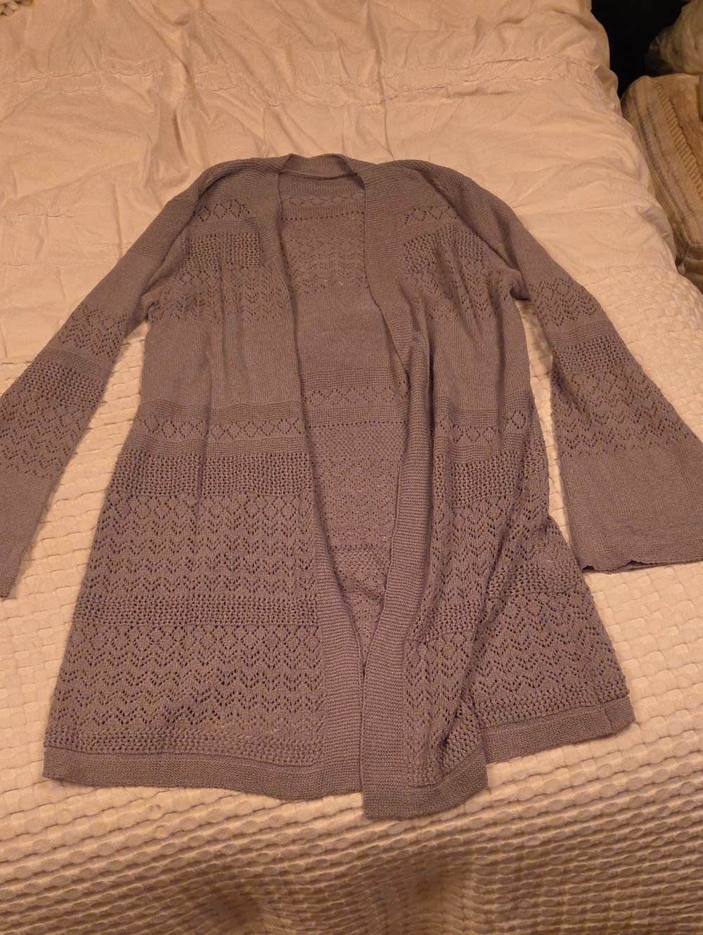 Light Gray Open-Front Knit Cardigan Sweater